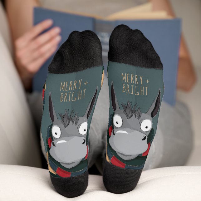 Festlicher Lustiger Süßer Esel Türkisgrau  Socken (Unterseite)