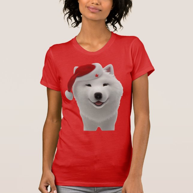 Festlicher Niedlicher Cartoon-Stil Samoyed Dog mit T-Shirt (Vorderseite)
