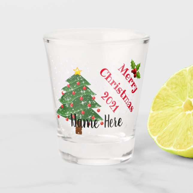 Festlicher Personalisierter Name Weihnachtsschotte Schnapsglas (Vorderseite)