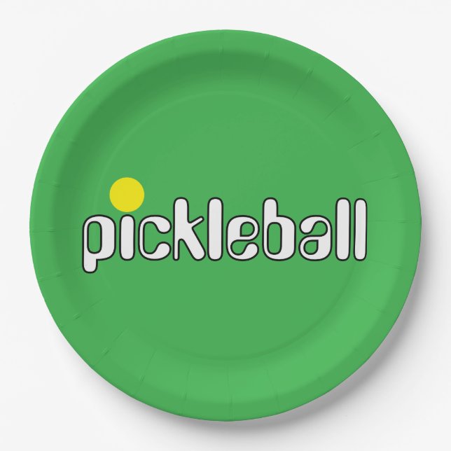 Festlicher PICKLEBALL Text hell Grüner Hintergrund Pappteller (Vorderseite)