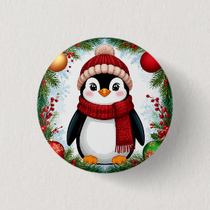 Festlicher Pinguin, dekoriert mit Weihnachtsdekora Button