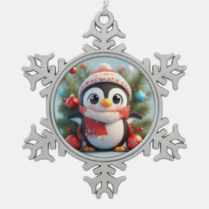 Festlicher Pinguin, dekoriert mit Weihnachtsdekora Schneeflocken Zinn-Ornament
