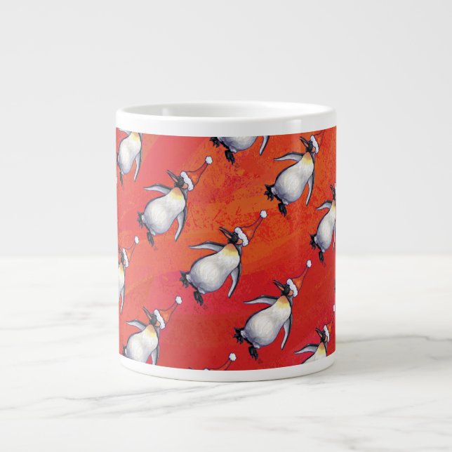 Festlicher Pinguin in einer Weihnachtsmannmütze Jumbo-Tasse (Vorderseite)