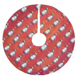 Festlicher Pinguin in einer Weihnachtsmannmütze Polyester Weihnachtsbaumdecke