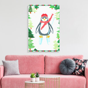 Festlicher Pinguin Ski Weihnachtsbaum Design Leinwanddruck