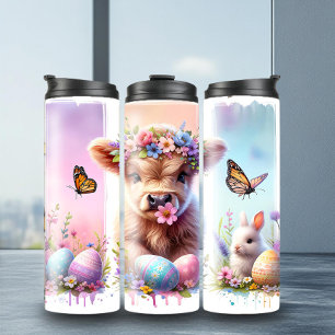 Festlicher Pinselstrich Osterhochland Kuh Tumbler Thermosbecher