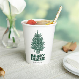 Festlicher Retro Grüner Weihnachtsbaum Pappbecher