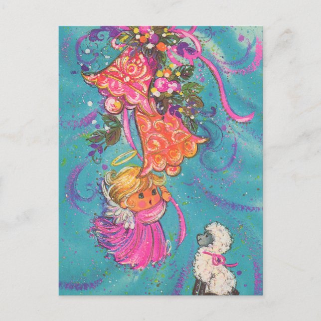 Festlicher Retro-Jahrgang Weihnachtsangel Postkarte (Vorderseite)