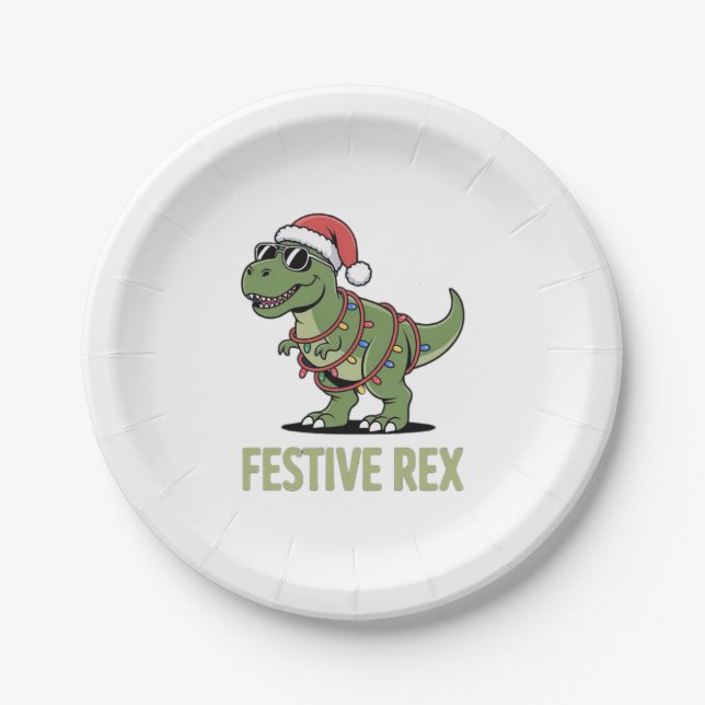 Festlicher Rex-Dinosaurier-Feiertagsstimmung  Pappteller (Vorderseite)