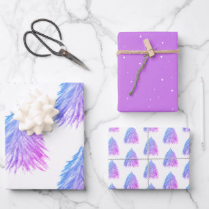 Festlicher rosa Weihnachtsbaum Wasserfarbe Urlaub Geschenkpapier Set