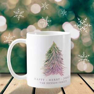 Festlicher rosa Weihnachtsbaum Wasserfarbe Urlaub Kaffeetasse