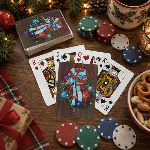Festlicher roter Drache mit blauem Band Weihnachts Spielkarten