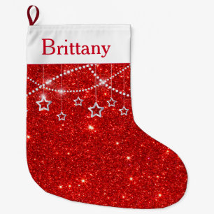 Festlicher roter Glitter & Sterne mit individuelle Großer Weihnachtsstrumpf