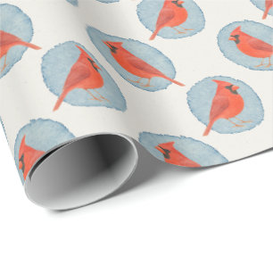 Festlicher roter Kardinalvogel in Wasserfarbtupfen Geschenkpapier