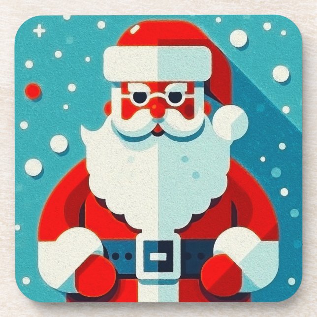 Festlicher Santa Claus harter Kunststoff-Untersetz Getränkeuntersetzer (Vorderseite)