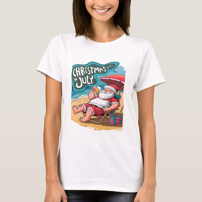 Festlicher Santa Relaxing am Strand T-Shirt (Vorderseite)