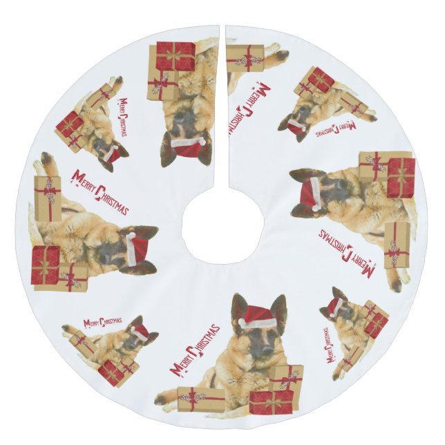 Festlicher Schäferhund-Feiertag Polyester Weihnachtsbaumdecke (Vorderseite)