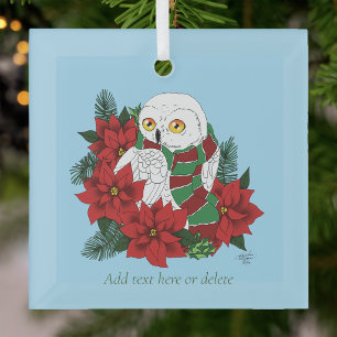 Festlicher Schneeeule Roter Weihnachtsstern Weihna Ornament Aus Glas