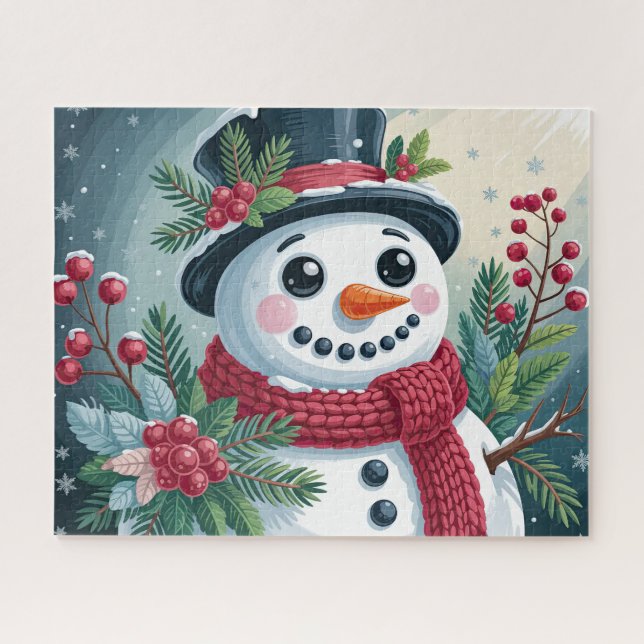 Festlicher Schneemann mit Botanik Puzzle (Horizontal)