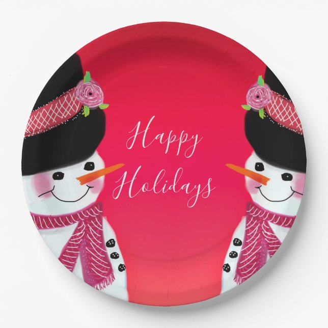 Festlicher Schneemann Pappteller (Vorderseite)