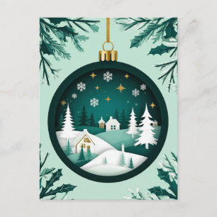 ❄️ Festlicher Schneestern Grünes Weihnachtsornamen Feiertagspostkarte