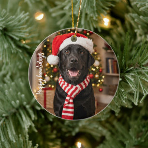 Festlicher schwarzer Labrador Happy Howlidays Weih Keramik Ornament