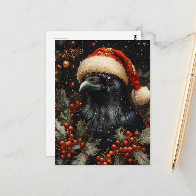 Festlicher schwarzer Weihnachtsvogel Postkarte (Vorderseite/Rückseite Beispiel)