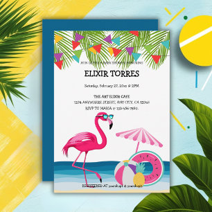 Festlicher Sommer Strand Pink Flamingo Baby Dusche Einladung