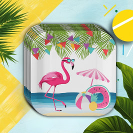 Festlicher Sommer Strand Pink Flamingo Baby Dusche Pappteller