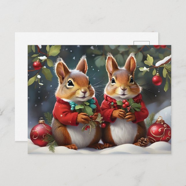 Festlicher Spaß mit Niedlichen Weihnachtseichhörnc Postkarte (Vorne/Hinten)