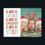 Festlicher Spaß Niedlich Weihnachten Foto Postkarte<br><div class="desc">Dies ist ein lustiges Foto-Postkarte mit Lebkuchen,  und die handgeschriebene Phrase,  Liebe Weihnachten,  Liebe Kekse,  Liebe Sie! Personalisieren Sie es mit Ihrem Foto. Entworfen für Sie von BlackBerry Boulevard.</div>