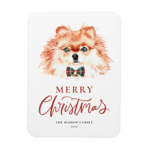 Festlicher Spitz Wasserfarbe Hund Frohe Weihnachte Magnet