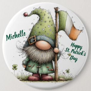 Festlicher St. Patrick's Day Gnom mit irischer Fla Button