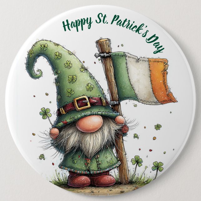 Festlicher St. Patrick's Day-Gnom mit irischer Fla Button (Vorderseite)