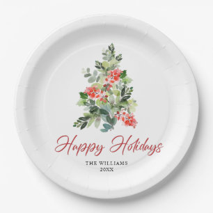 Festlicher Stechpalmen-Beeren-Weihnachtsbaum-Feier Pappteller