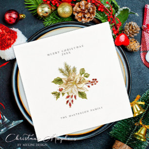 Festlicher Stechpalmen-Ornamente Frohe Weihnachten Serviette