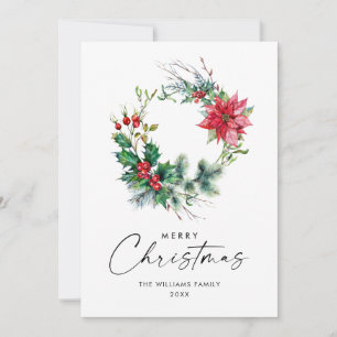 Festlicher Stechpalmen-Weihnachtsstern-Kranz Weihn Feiertagskarte