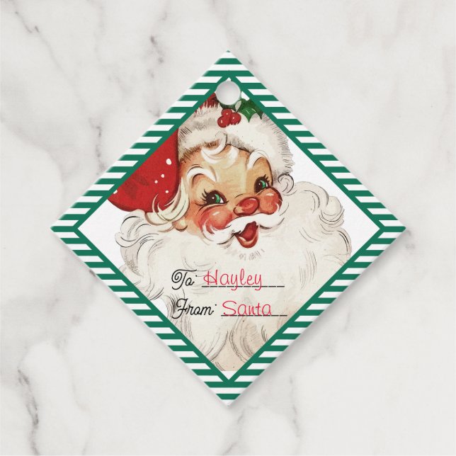 Festlicher Streifen grün von Weihnachtsgeschenk Geschenkanhänger (Vorderseite)