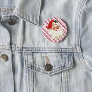 Festlicher Streifen Retro Santa Button