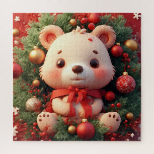 Festlicher Teddybär mit Geschenken und Weihnachtsb Puzzle