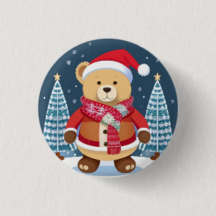 Festlicher Teddybär mit Santa-Hut Button