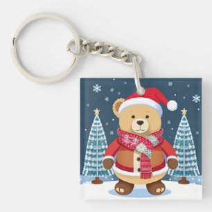 Festlicher Teddybär mit Santa-Hut Schlüsselanhänger