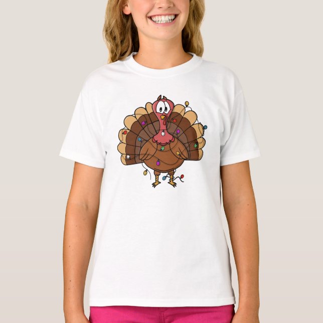 Festlicher Truthahn mit Lichterkette T-Shirt (Vorderseite)