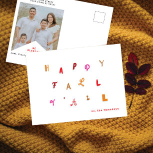 Festlicher Typ Foto "Happy Fall Y'all" Herbstfarbe Feiertagspostkarte