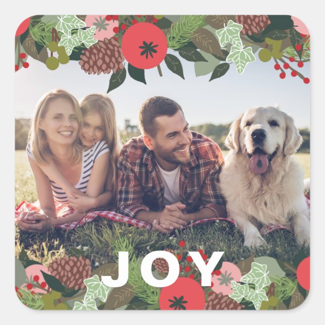 Festlicher Urlaub Botanische Freude Art Weihnachts Quadratischer Aufkleber (Vorderseite)