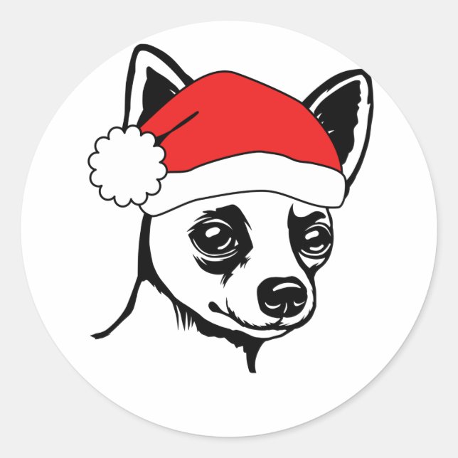 Festlicher Urlaub Chihuahua Weihnachtsmannmütze Runder Aufkleber (Vorderseite)