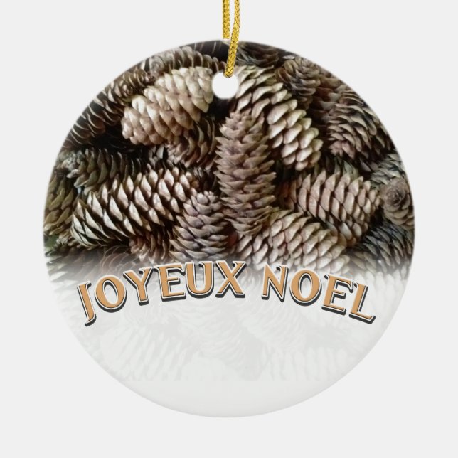 Festlicher Urlaub Joyeux Weihnachten Pine Cone Keramik Ornament (Vorne)