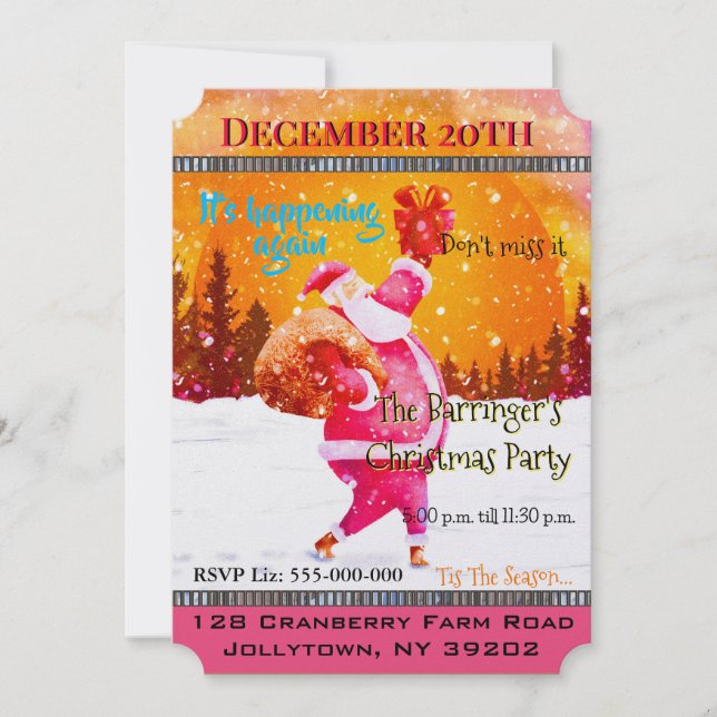 Festlicher Urlaub Rosa Weihnachtsmann Weihnachten  Einladung (Vorderseite)