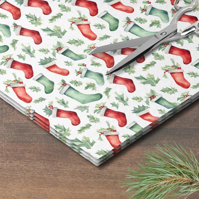 Festlicher Urlaub Wasserfarbener Strumpf Weihnacht Seidenpapier (Festive Holiday Watercolor Stocking Christmas Tissue Paper)