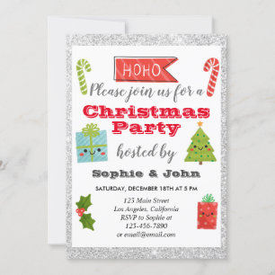 Festlicher Urlaub Weihnachten Party Silberner Glit Einladung